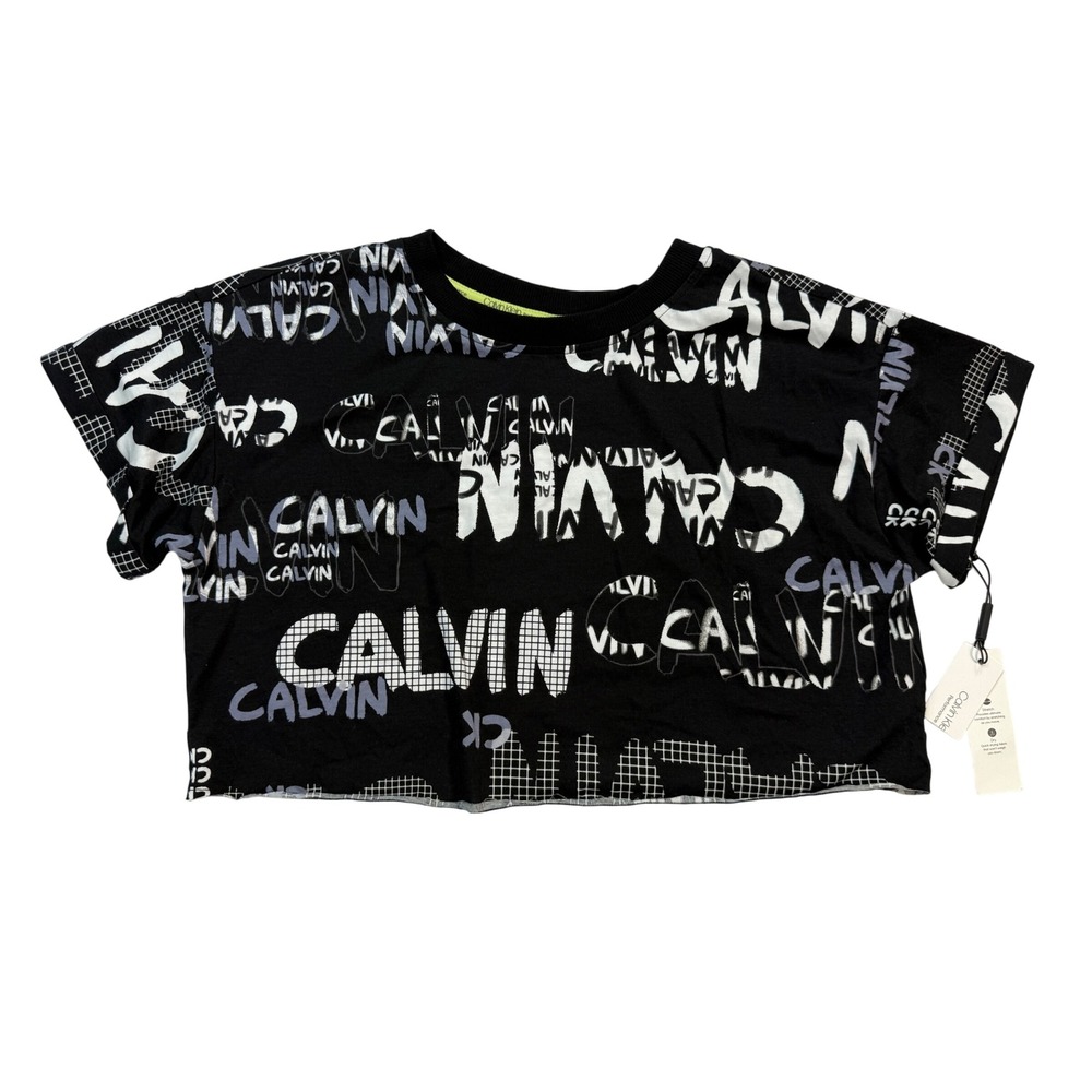 Calvin Klein Performance Crop Top Womens M Black New Graffiti Logo Shirt